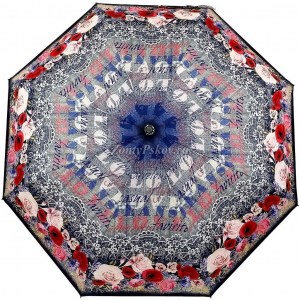 Стильный синий зонт с цветами, Три Слона, автомат, 3 сл.,арт.881 24